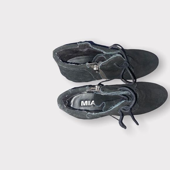 Mia Black Suede Wedge Heel Boots Shoes Size 8 - Picture 5 of 5